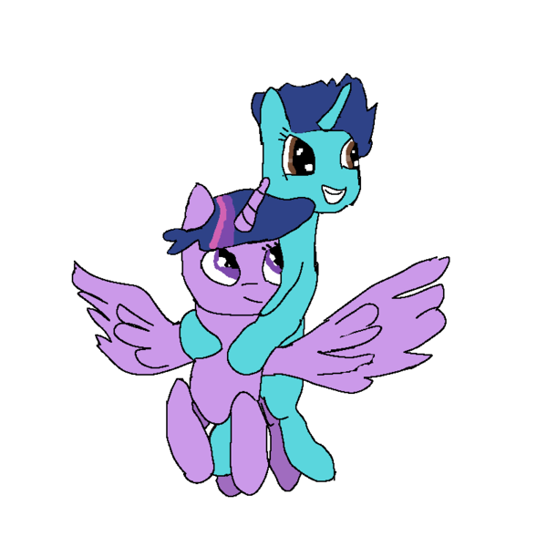 Size: 800x800 | Tagged: safe, artist:twilightrider, banned from derpibooru, deleted from derpibooru, derpibooru import, twilight sparkle, twilight sparkle (alicorn), oc, oc:silver, alicorn, pony, unicorn, canon x oc, carrying, couple, cute, female, flying, happy, laughing, love, male, mare, married couple, open mouth, ponies riding ponies, riding, shipping, simple background, smiling, stallion, true love