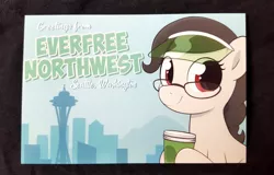 Size: 1199x766 | Tagged: safe, artist:moozua, banned from derpibooru, deleted from derpibooru, derpibooru import, pony, everfree northwest, glasses, postcard, seaddle, seattle, solo, space needle