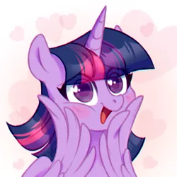 Size: 800x800 | Tagged: safe, artist:jumblehorse, banned from derpibooru, deleted from derpibooru, derpibooru import, twilight sparkle, twilight sparkle (alicorn), alicorn, pony, blush sticker, blushing, chromatic aberration, cute, female, heart, heart eyes, looking at you, mare, open mouth, simple background, smiling, solo, squishy cheeks, twiabetes, weapons-grade cute, white background, wide eyes, wing hands, wingding eyes, wings