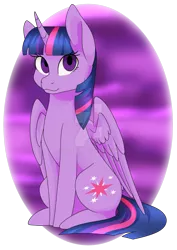 Size: 1024x1448 | Tagged: safe, artist:yinsenshi, banned from derpibooru, deleted from derpibooru, derpibooru import, twilight sparkle, twilight sparkle (alicorn), alicorn, pony, abstract background, cutie mark, female, mare, simple background, sitting, smiling, solo, transparent background, watermark