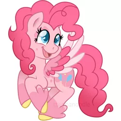 Size: 1500x1500 | Tagged: safe, artist:stephanoodle, banned from derpibooru, deleted from derpibooru, derpibooru import, pinkie pie, pegasus, pony, leak, spoiler:g5, alternate hairstyle, colored hooves, colored wings, cutie mark, feathered fetlocks, female, g5, mare, multicolored wings, open mouth, pegasus pinkie pie, pinkie pie (g5), race swap, simple background, smiling, solo, unshorn fetlocks, white background, wings