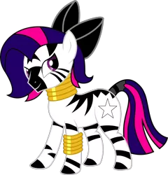 Size: 4000x4162 | Tagged: safe, artist:zephyr exe, banned from derpibooru, deleted from derpibooru, derpibooru import, oc, oc:infinity wish, zebra, female, looking at you, mare, neck rings, simple background, smiling, solo, species swap, transparent background, vector, zebrafied, zebra oc