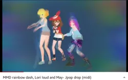 Size: 660x415 | Tagged: safe, banned from derpibooru, deleted from derpibooru, derpibooru import, rainbow dash, human, 3d, humanized, lori loud, may (pokémon), mmd, pokémon, the loud house, youtube, youtube link