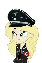 Size: 1070x1595 | Tagged: safe, artist:anonymous, banned from derpibooru, deleted from derpibooru, derpibooru import, edit, sunset shimmer, human, equestria daily, aryan pony, clothes, female, hat, humanized, /mlpol/, nazi, schutzstaffel, uniform