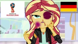 Size: 1280x720 | Tagged: semi-grimdark, banned from derpibooru, deleted from derpibooru, derpibooru import, edit, edited screencap, screencap, sunset shimmer, equestria girls, mirror magic, spoiler:eqg specials, abuse, abuse edit, blood, downvote bait, eqg abuse edits, flag, germany, nosebleed, shimmerbuse, solo, world cup 2018
