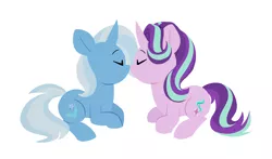 Size: 2650x1555 | Tagged: safe, artist:belaboy, banned from derpibooru, deleted from derpibooru, derpibooru import, starlight glimmer, trixie, pony, unicorn, duo, duo female, eyes closed, female, g4, horn, image, kissing, lesbian, png, shipping, simple background, startrix, white background