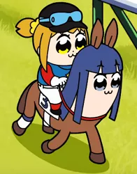 Size: 356x453 | Tagged: safe, banned from derpibooru, deleted from derpibooru, derpibooru import, screencap, donkey, barely pony related, horse racing, horse track, pipimi, pop team epic, pop team epic kinen, popuko, what has science done