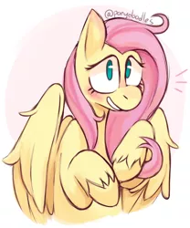Size: 500x600 | Tagged: safe, artist:ponydoodles, banned from derpibooru, deleted from derpibooru, derpibooru import, fluttershy, pegasus, pony, female, mare, signature, solo, unshorn fetlocks, wide eyes