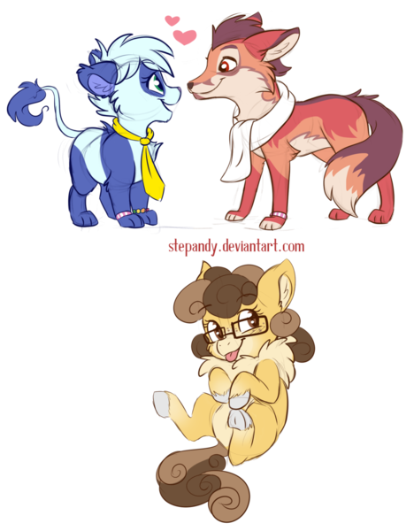 Size: 1024x1314 | Tagged: safe, artist:stepandy, banned from derpibooru, deleted from derpibooru, derpibooru import, oc, oc:gigia, oc:pandy, unofficial characters only, chest fluff, glasses, heart, leonine tail, necktie, simple background, tongue out, transparent background