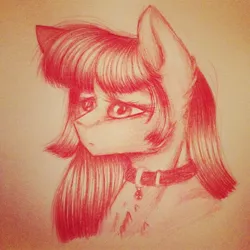 Size: 1080x1080 | Tagged: safe, artist:einzie, banned from derpibooru, deleted from derpibooru, derpibooru import, oc, unofficial characters only, pony, bust, choker, pencil, portrait, solo, traditional art