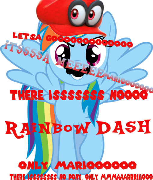 Size: 900x1060 | Tagged: safe, banned from derpibooru, deleted from derpibooru, derpibooru import, rainbow dash, cappy, mario