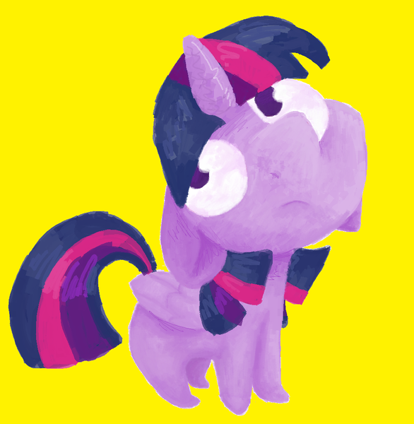 Size: 952x974 | Tagged: safe, artist:67fats, banned from derpibooru, deleted from derpibooru, derpibooru import, twilight sparkle, alicorn, chibi, female, looking up, mare, missing cutie mark, ms paint, simple background, solo, twilight sparkle (alicorn), yellow background