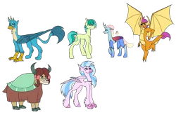 Size: 3458x2408 | Tagged: safe, artist:thehappiestgolucky, banned from derpibooru, deleted from derpibooru, derpibooru import, gallus, ocellus, sandbar, silverstream, smolder, yona, changedling, changeling, classical hippogriff, dragon, earth pony, gryphon, hippogriff, pony, yak, blind eye, bow, cloven hooves, dragoness, eye scar, eyepatch, female, flying, hair bow, jewelry, male, monkey swings, necklace, scar, simple background, student six, teenager, transparent background