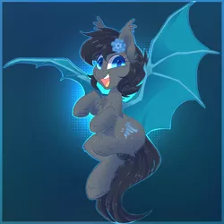 Size: 3000x3000 | Tagged: safe, artist:hiccupsdoesart, banned from derpibooru, deleted from derpibooru, derpibooru import, oc, oc:seachell, unofficial characters only, bat pony, pony, bat pony oc, bat wings, chest fluff, cute, flower, flower in hair, fluffy, looking at you, smiling, wings