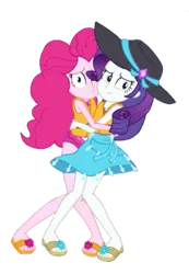 Size: 387x559 | Tagged: safe, banned from derpibooru, deleted from derpibooru, derpibooru import, editor:i-mlp2020, pinkie pie, rarity, equestria girls, equestria girls series, the salty sails, clothes, hat, lifejacket, sandals, sarong, simple background, sleeveless, sun hat, swimsuit, transparent background