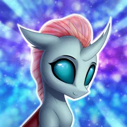 Size: 3000x3000 | Tagged: safe, artist:conniethecasanova, artist:setharu, banned from derpibooru, deleted from derpibooru, derpibooru import, edit, ocellus, changedling, changeling, bust, female, looking at you, smiling, solo