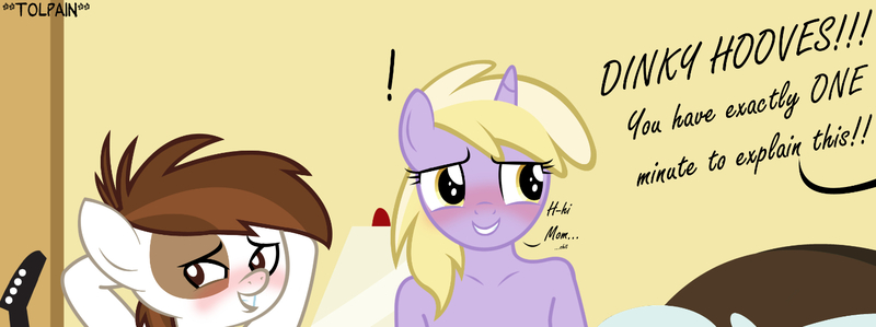 Size: 1420x530 | Tagged: questionable, artist:tolpain, banned from derpibooru, deleted from derpibooru, derpibooru import, derpy hooves, dinky hooves, pipsqueak, clothes, cropped, dinkysqueak, female, implied derpy, male, nudity, panties, shipping, straight, underwear