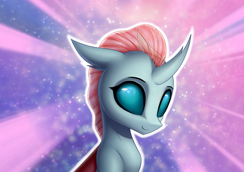 Size: 3508x2480 | Tagged: safe, alternate version, artist:conniethecasanova, artist:setharu, banned from derpibooru, deleted from derpibooru, derpibooru import, edit, ocellus, changedling, changeling, bust, female, looking at you, smiling, solo