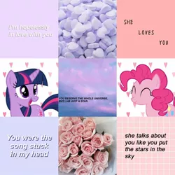 Size: 1200x1200 | Tagged: safe, artist:aesthetics2spare, banned from derpibooru, deleted from derpibooru, derpibooru import, pinkie pie, twilight sparkle, female, lesbian, moodboard, shipping, twinkie