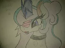 Size: 4608x3456 | Tagged: safe, artist:lyoka, banned from derpibooru, deleted from derpibooru, derpibooru import, oc, oc:winter solstice, unofficial characters only, kirin, collar, makeup, solo, traditional art