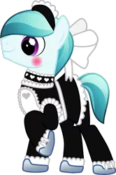 Size: 657x989 | Tagged: safe, artist:curvesandlines, banned from derpibooru, deleted from derpibooru, derpibooru import, edit, editor:feathertrap, vector edit, crystal arrow, crystal beau, crystal pony, blushing, bow, choker, clothes, crossdressing, dress, femboy, glass slippers, hair bow, headdress, maid, makeup, male, proud, simple background, solo, stallion, transparent background, vector
