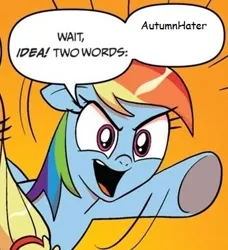 Size: 334x366 | Tagged: safe, banned from derpibooru, deleted from derpibooru, derpibooru import, applejack, rainbow dash, autumnhater, crack shipping, exploitable meme, implied autumn breeze, implied evil pie hater dash, meme, obligatory pony, shipping, two words meme