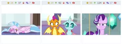 Size: 658x239 | Tagged: safe, banned from derpibooru, deleted from derpibooru, derpibooru import, ocellus, silverstream, smolder, starlight glimmer, derpibooru, evil, evil smirk, evil starlight, hiding, looking at each other, looking at something, looking back, meta, oh shit, scared, screenshots, smiling, stare, the horror