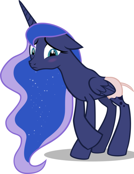 Size: 7702x9975 | Tagged: safe, artist:myrami, banned from derpibooru, deleted from derpibooru, derpibooru import, edit, edited edit, editor:slayerbvc, vector edit, princess luna, alicorn, absurd resolution, accessory-less edit, blushing, bottomless, clothes, crossed legs, embarrassed, female, furless edit, mare, missing accessory, partial nudity, shaved tail, simple background, solo, transparent background, vector