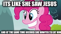 Size: 200x112 | Tagged: safe, banned from derpibooru, deleted from derpibooru, derpibooru import, pinkie pie, chef boyardee, jesus christ, nostalgia critic, picture for breezies, ponies eating humans, smiling, wide eyes