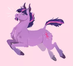 Size: 655x592 | Tagged: safe, artist:tegechu, banned from derpibooru, deleted from derpibooru, derpibooru import, twilight sparkle, goat, hybrid, facial hair, goatee, prancing, simple background, smiling, solo, species swap