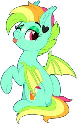 Size: 1300x2101 | Tagged: safe, artist:thegamblehorse, banned from derpibooru, deleted from derpibooru, derpibooru import, oc, oc:kokomo, unofficial characters only, bat pony, :p, bat pony oc, bat wings, ear fluff, female, gift art, mare, silly, solo, tongue out, wings