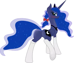 Size: 1600x1361 | Tagged: suggestive, artist:ifoxtrax, banned from derpibooru, deleted from derpibooru, derpibooru import, princess luna, alicorn, pony, blushing, bowtie, clothes, looking at you, looking back, looking back at you, socks, solo, vector, white socks