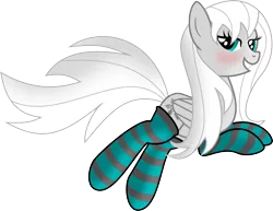 Size: 5000x3863 | Tagged: safe, artist:ifoxtrax, banned from derpibooru, deleted from derpibooru, derpibooru import, oc, oc:lenes, blushing, clothes, simple background, socks, solo, stockings, striped socks, thigh highs, transparent background, vector