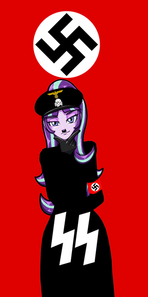 Size: 2000x4000 | Tagged: safe, artist:artemis-polara, banned from derpibooru, deleted from derpibooru, derpibooru import, edit, edited edit, vector edit, starlight glimmer, bird, eagle, equestria girls, adolf hitler, armband, badge, banner, bone, clothes, coat, costume, crops, drama bait, emblem, facial hair, fake moustache, female, flag, gloves, hat, high res, hitler moustache, hitler parodies, letter, moustache, nazi, nazi armband, nazi eagle, nazi germany, nazi uniform, propaganda, schutzstaffel, simple background, skeleton, skull, solo, swastika, symbol, symbolism, text, text edit, third reich, transparent background, uniform, vector, waffen-ss, wall of tags