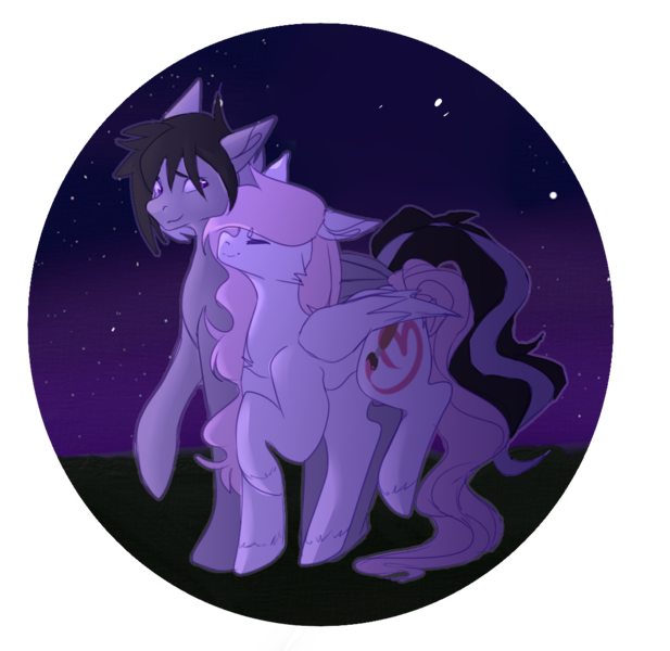 Size: 1144x1112 | Tagged: safe, artist:teapup, banned from derpibooru, deleted from derpibooru, derpibooru import, oc, oc:schwoopy tail, oc:teddy bear, pegasus, pony, aesthetic, cute, cutie mark, midnight, moonlight, night, nuzzling, oc x oc, shipping