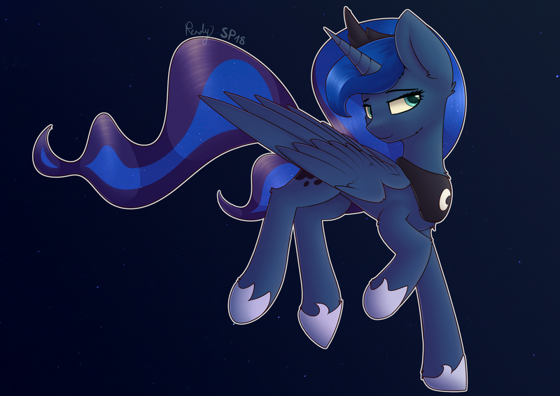 Size: 4093x2894 | Tagged: safe, artist:renderpoint, artist:seductive pony, banned from derpibooru, deleted from derpibooru, derpibooru import, princess luna, alicorn, pony, collaboration, crown, female, jewelry, mare, night, regalia, signature, solo