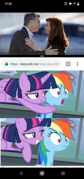 Size: 1080x2280 | Tagged: safe, banned from derpibooru, deleted from derpibooru, derpibooru import, screencap, rainbow dash, twilight sparkle, android, robot, cristina fernandez de kirchner, google chrome, mauricio macri, reaction image, screenshots