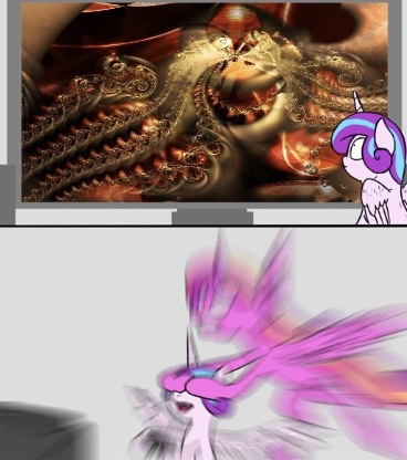 Size: 368x416 | Tagged: safe, banned from derpibooru, deleted from derpibooru, derpibooru import, princess cadance, princess flurry heart, ponified, pony, bowser censor, exploitable meme, fractal, imminent death, meme, memetic kill agent, motion blur, nintendo switch parental controls, ponified meme, radiant blur, scp foundation, television, this will end in death