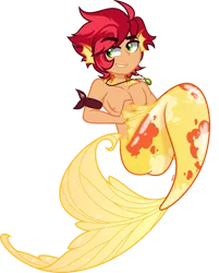 Size: 802x996 | Tagged: safe, artist:orin331, banned from derpibooru, deleted from derpibooru, derpibooru import, oc, oc:nuri, mermaid, merman, equestria girls, clothes, fins, jewelry, male, mermaidized, necklace, partial nudity, simple background, smiling, species swap, tail, topless, transparent background