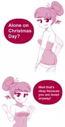 Size: 1280x2503 | Tagged: safe, artist:vidorii, banned from derpibooru, deleted from derpibooru, derpibooru import, sci-twi, twilight sparkle, equestria girls, breasts, christmas, cleavage, clothes, comic, hand on hip, holiday, looking at you, monochrome, open mouth, positive ponies, solo, subversion, subverted meme