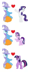 Size: 1072x2512 | Tagged: safe, artist:luckreza8, banned from derpibooru, deleted from derpibooru, derpibooru import, edit, rarity, starlight glimmer, trixie, twilight sparkle, female, lesbian, rarixie, shipping, startrix, trixie gets all the mares, twixie