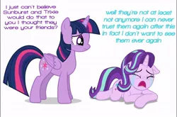 Size: 720x476 | Tagged: semi-grimdark, artist:longshotswiftshadow, artist:luckreza8, artist:spellboundcanvas, banned from derpibooru, deleted from derpibooru, derpibooru import, starlight glimmer, twilight sparkle, alicorn, context is for the weak, crying, floppy ears, hate, text, twilight sparkle (alicorn), upset