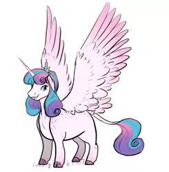 Size: 1093x1115 | Tagged: safe, artist:turtleponys, banned from derpibooru, deleted from derpibooru, derpibooru import, princess flurry heart, alicorn, pony, blank flank, chubby, cloven hooves, female, jewelry, large wings, leonine tail, mare, older, older flurry heart, simple background, smiling, solo, spread wings, tiara, white background, wings