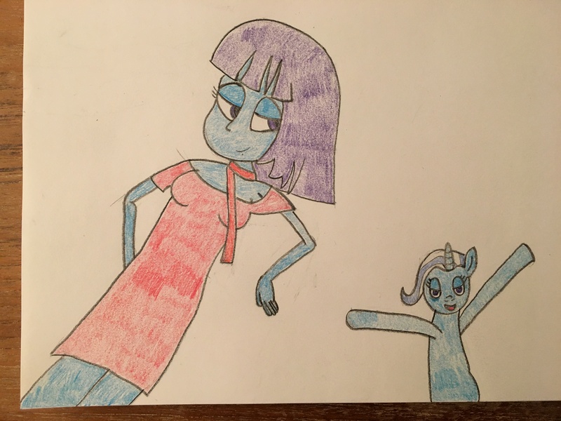 Size: 4032x3024 | Tagged: suggestive, artist:big-kid, banned from derpibooru, deleted from derpibooru, derpibooru import, mystery mint, trixie, equestria girls, blue, clothes, dress, female, mint, purple, red, scarf, traditional art