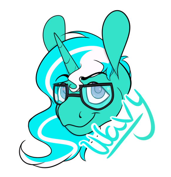 Size: 998x1028 | Tagged: safe, artist:xenovie, banned from derpibooru, deleted from derpibooru, derpibooru import, oc, oc:wavy, unofficial characters only, pony, unicorn, bust, commission, glasses, hidden signature, portrait, simple background, solo, transparent background