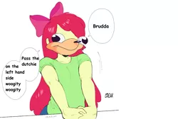 Size: 1525x1024 | Tagged: artist needed, safe, banned from derpibooru, deleted from derpibooru, derpibooru import, edit, apple bloom, equestria girls, meme, sonic the hedgehog (series), text, ugandan knuckles, wat, wtf