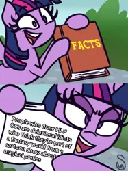 Size: 1024x1367 | Tagged: safe, banned from derpibooru, deleted from derpibooru, derpibooru import, twilight sparkle, background pony strikes again, book, downvote bait, facts