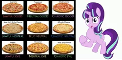 Size: 3305x1638 | Tagged: safe, banned from derpibooru, deleted from derpibooru, derpibooru import, starlight glimmer, the cutie re-mark, alignment chart, clapping, food, hawaiian pizza, meat, obligatory pony, pepperoni, pepperoni pizza, pineapple pizza, pizza, sarcastic clap, starlight says bravo