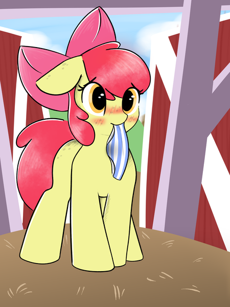 Size: 1958x2608 | Tagged: suggestive, artist:itsmeelement, banned from derpibooru, deleted from derpibooru, derpibooru import, apple bloom, earth pony, pony, blushing, bow, butt freckles, clothes, female, filly, freckles, hair bow, implied foalcon, mouth hold, panties, panties in mouth, shy, solo, solo female, striped underwear, underwear, wet panties