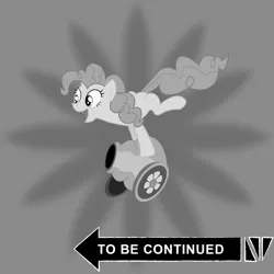 Size: 2000x2000 | Tagged: safe, alternate version, artist:c00lguy, banned from derpibooru, deleted from derpibooru, derpibooru import, pinkie pie, derpibooru, black and white, grayscale, jojo reference, jojo's bizarre adventure, meme, meta, monochrome, party cannon, roundabout, spoilered image joke, to be continued, to be continued (meme)